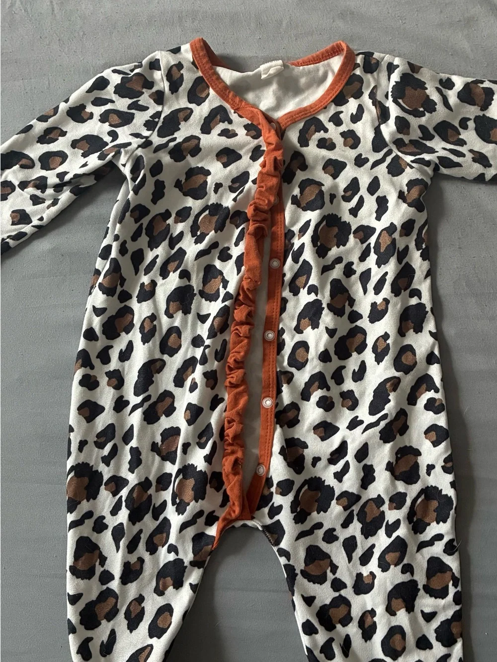 SHEIN Cream Leopard Print Ruffle-Trim One-Piece Romper - Brown/Black